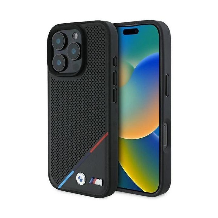 BMW M trijų spalvų linijos dėklas su MagSafe ‌‌iPhone‌‌ 16 Pro telefonui - juodas