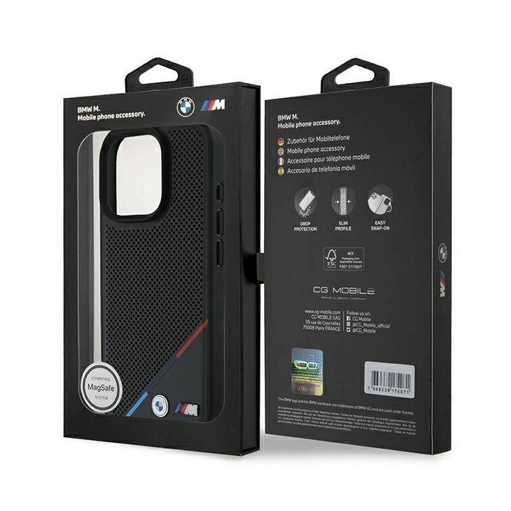 BMW M trijų spalvų linijos dėklas su MagSafe ‌‌iPhone‌‌ 16 Pro telefonui - juodas