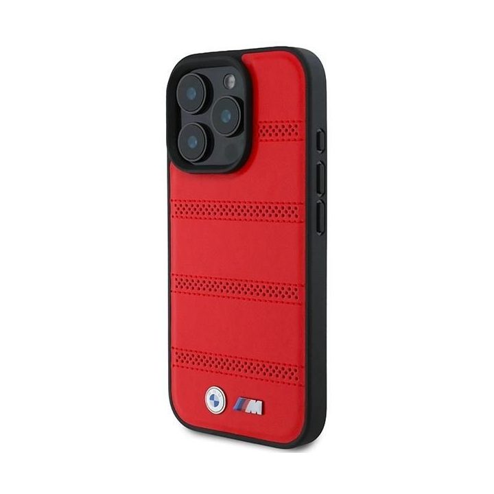 BMW M perforuotas ir susiūtas MagSafe dėklas iPhone 16 Pro“ – raudonas