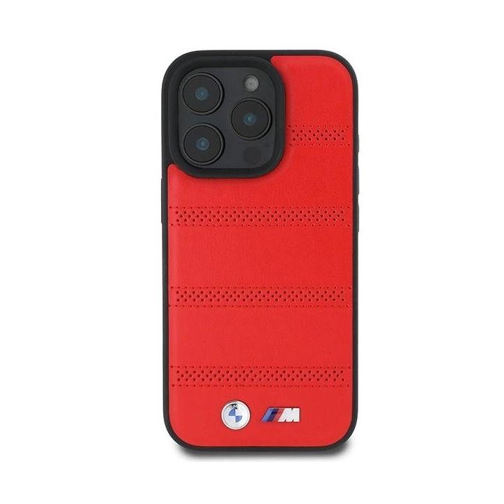 BMW M perforuotas ir susiūtas MagSafe dėklas iPhone 16 Pro“ – raudonas
