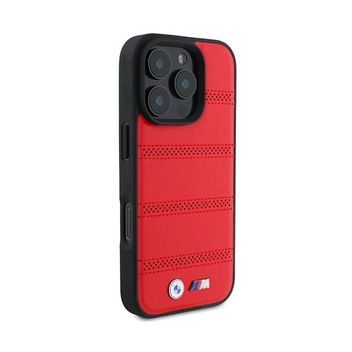 BMW M perforuotas ir susiūtas MagSafe dėklas iPhone 16 Pro“ – raudonas