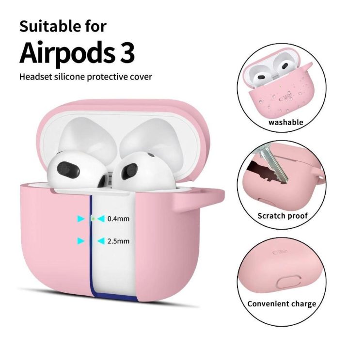 silikono dėklas ant kabliuko AirPods 3“ įrenginiams – rožinis