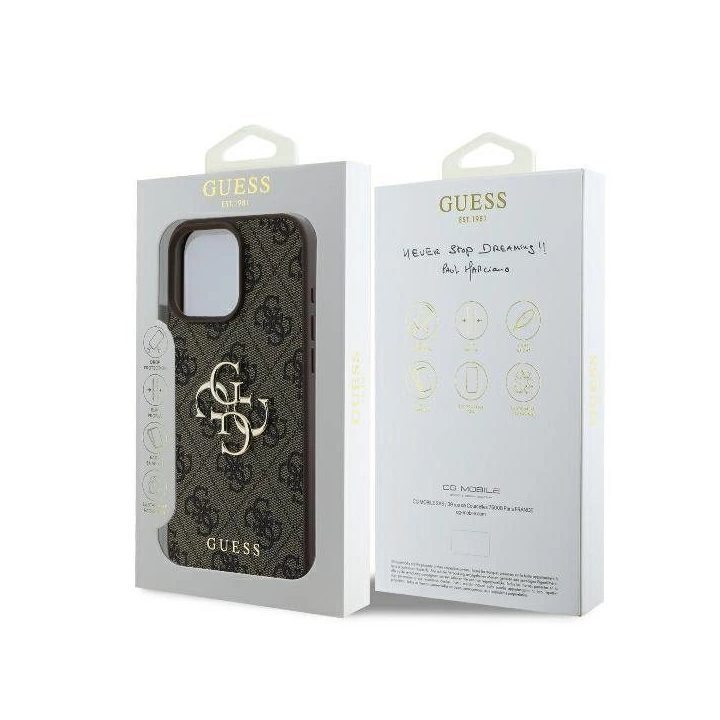 Guess 4G dėklas iPhone 16 Pro Max telefonui - rudas