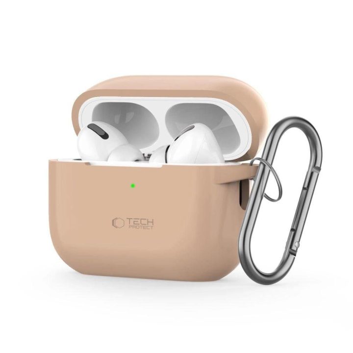 silikoninis dėklas su kabliu Apple AirPods Pro 1 / 2 - smėlinis