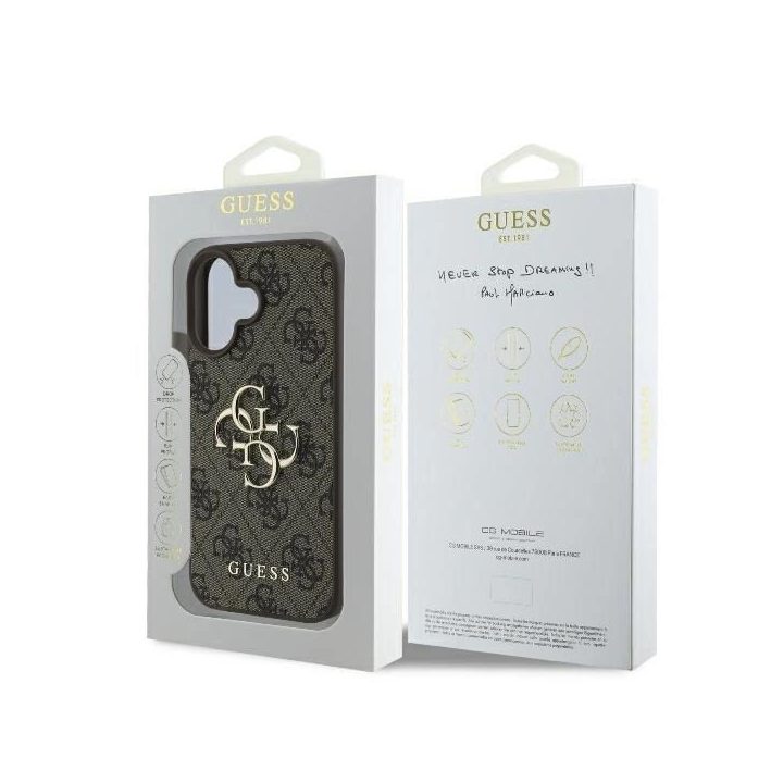 Guess 4G Big Logo iPhone 16 dėklas - rudas