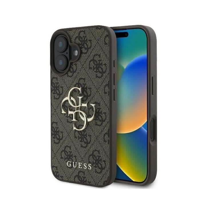 Guess 4G Big Logo iPhone 16 dėklas - rudas