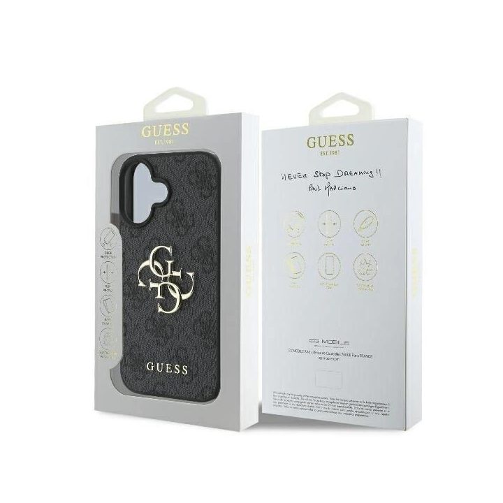 Guess 4G Big Logo iPhone 16 dėklas - juodas