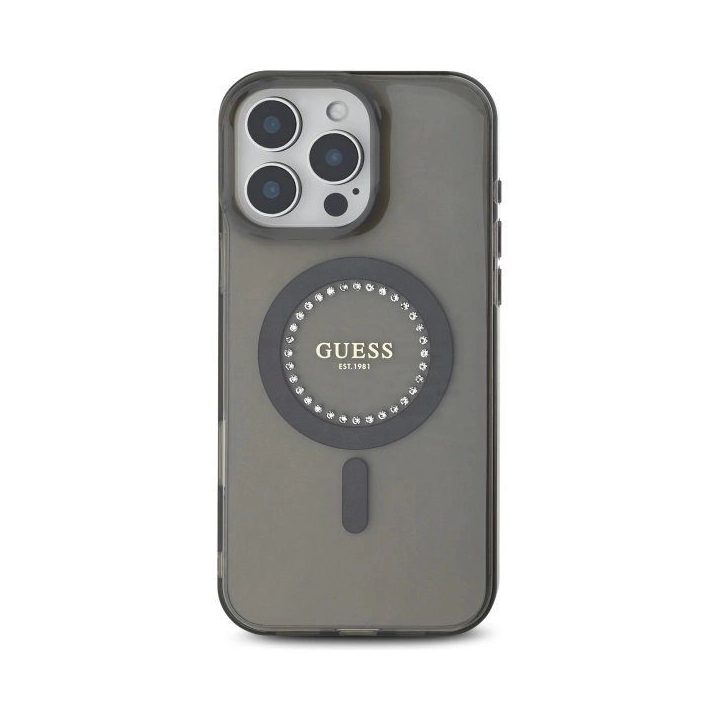 Guess IML Rhinestones MagSafe dėklas iPhone 16 Pro Max su magnetu - juodas