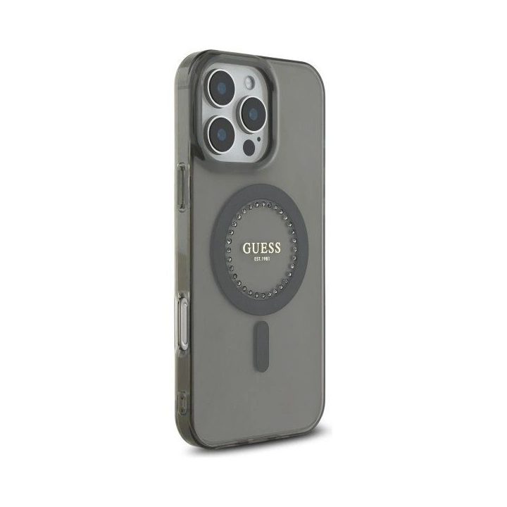 Guess IML Rhinestones MagSafe dėklas iPhone 16 Pro Max su magnetu - juodas