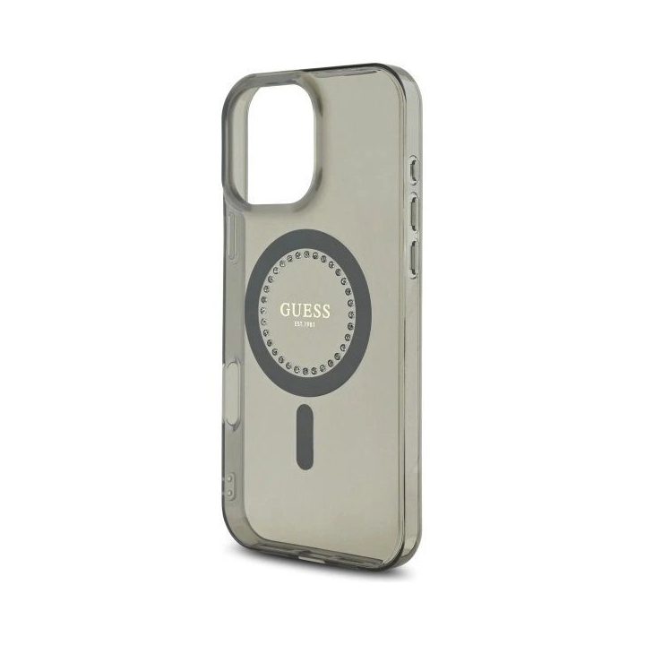 Guess IML Rhinestones MagSafe dėklas iPhone 16 Pro Max su magnetu - juodas