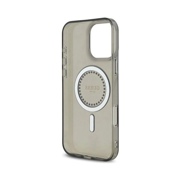 Guess IML Rhinestones MagSafe dėklas iPhone 16 Pro Max su magnetu - juodas