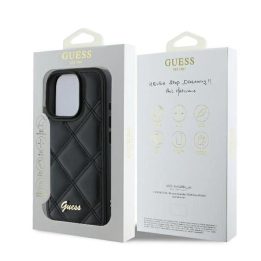 Guess Quilted Metal Logo iPhone 16 Pro dėklas - juodas