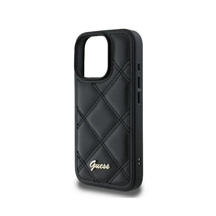 Guess Quilted Metal Logo iPhone 16 Pro dėklas - juodas