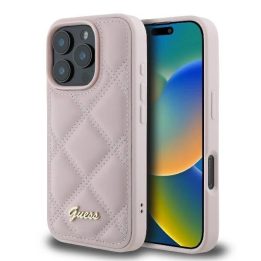 Guess Quilted Metal Logo iPhone 16 Pro dėklas - rožinis