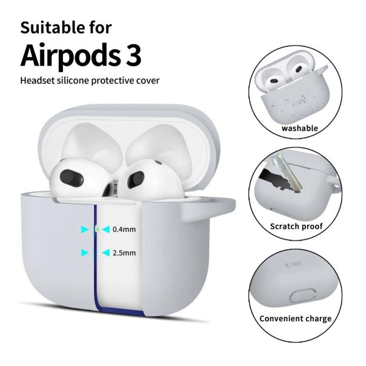 silikoninis dėklas su kabliu Apple AirPods 3 - Pilkas