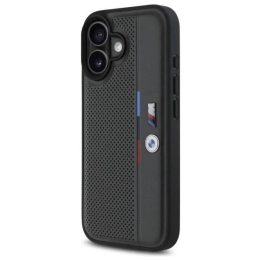 BMW M Perforuota trispalvė detalės linija iPhone 16“ dėklas – tamsiai pilkas