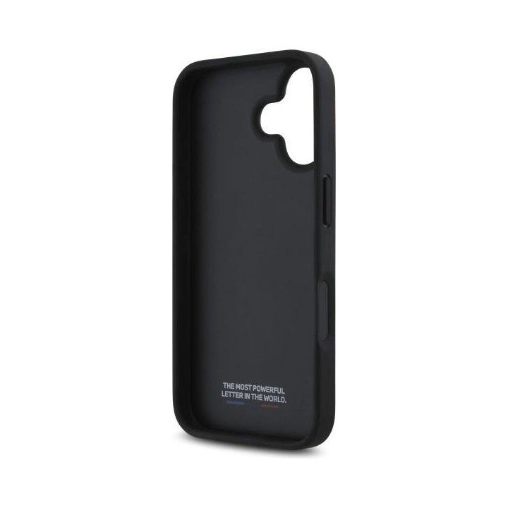 BMW M Perforuota trispalvė detalės linija iPhone 16“ dėklas – tamsiai pilkas