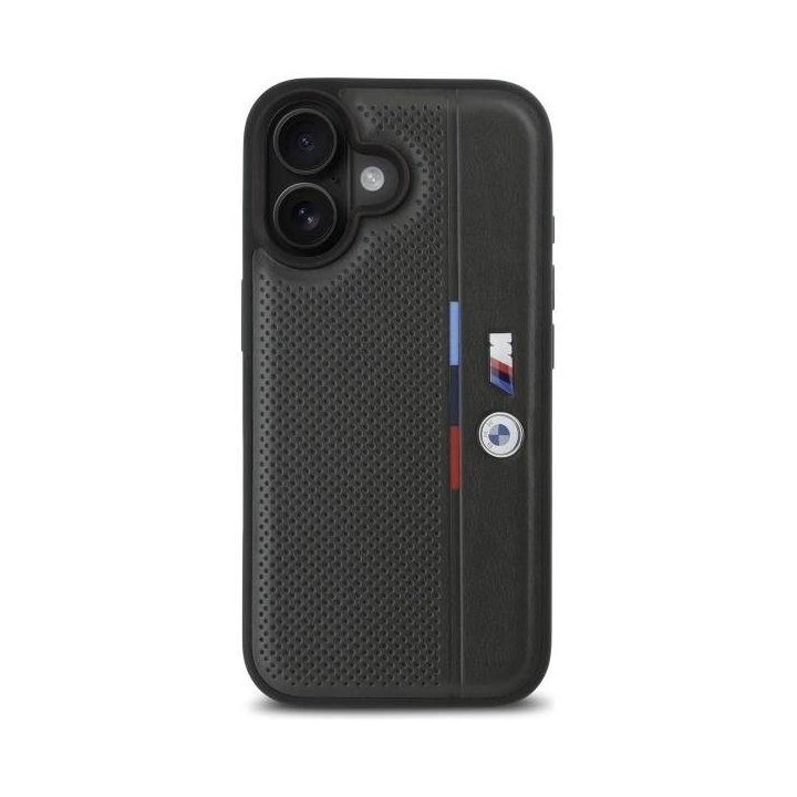 BMW M Perforuota trispalvė detalės linija iPhone 16“ dėklas – tamsiai pilkas