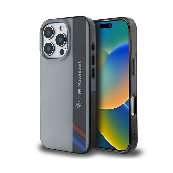 BMW Motosport IML apsauginis dėklas iPhone 16 Pro telefonui – pilkos spalvos