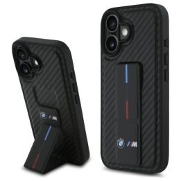 BMW M Grip Smooth ir Carbon dėklas iPhone 16 telefonui - juodos spalvos