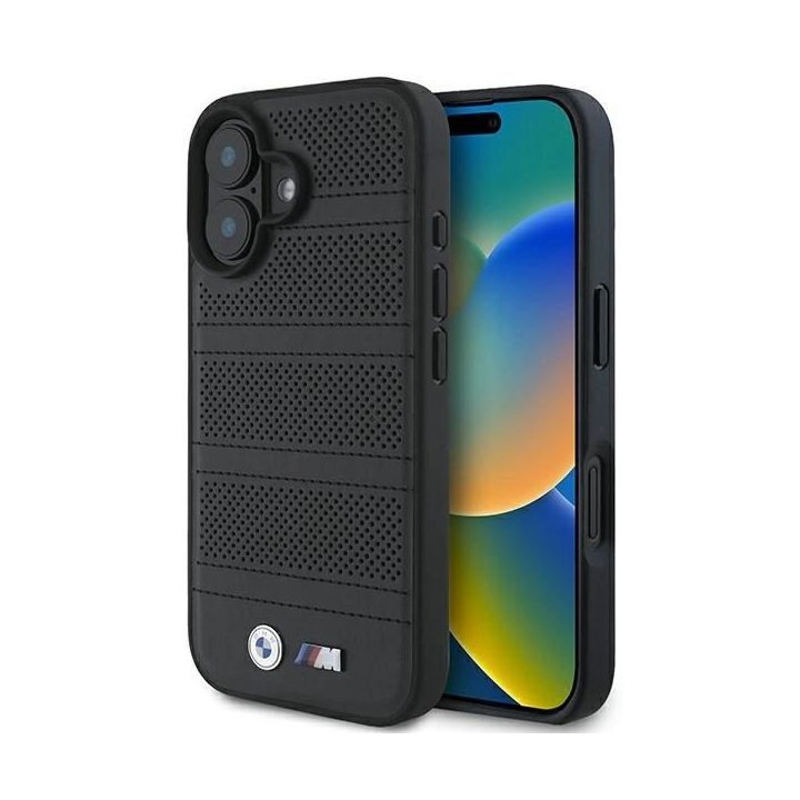 BMW M Perforuoto ir siūto Linijos MagSafe dėklas iPhone 16 – juodos spalvos