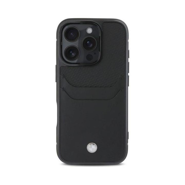 BMW dėklas-kišenėlė su kortele iPhone 16 Pro Max“ – juoda