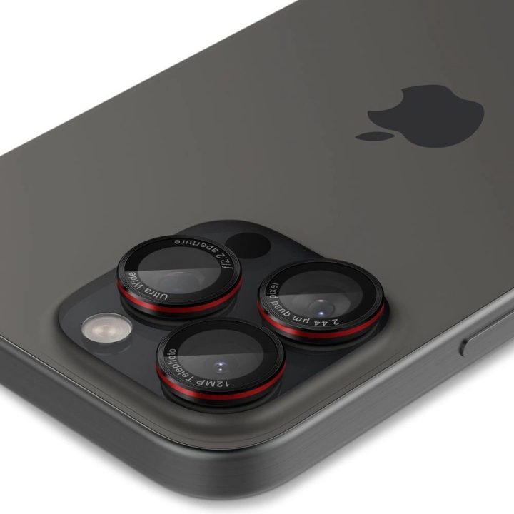 grūdintas stiklas skirtas iPhone 14 Pro / Pro Max / 15 Pro / Pro Max / 16 Pro / 16 Pro Max“ kamerai – juodos spalvos