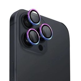 aliuminio kameros objektyvo apsauga iPhone 16 Pro 6,3“ / 16 Pro Max 6,9“ su vaivorykštės spalvų kameros lęšio stiklu ir aplikato