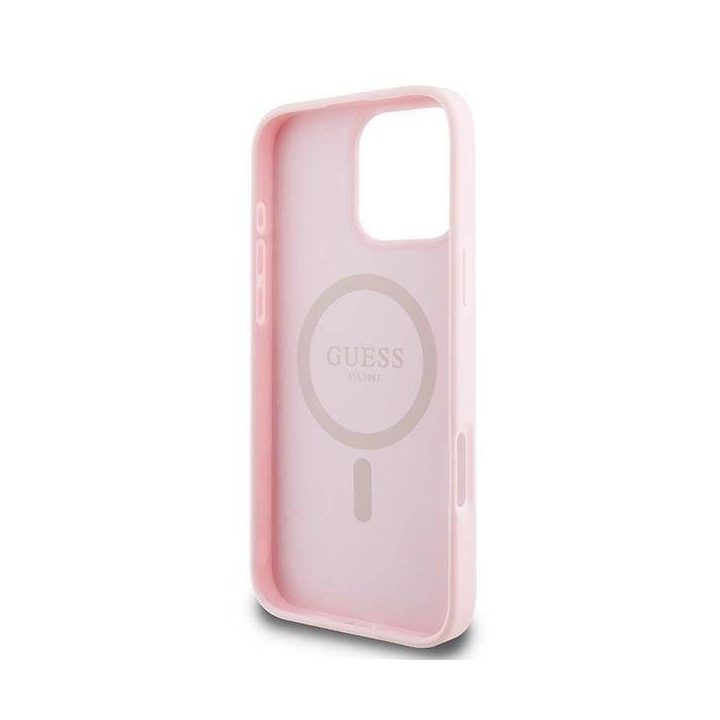 Guess Grained Ring MagSafe“ iPhone 16 Pro“ dėklas – rožinis