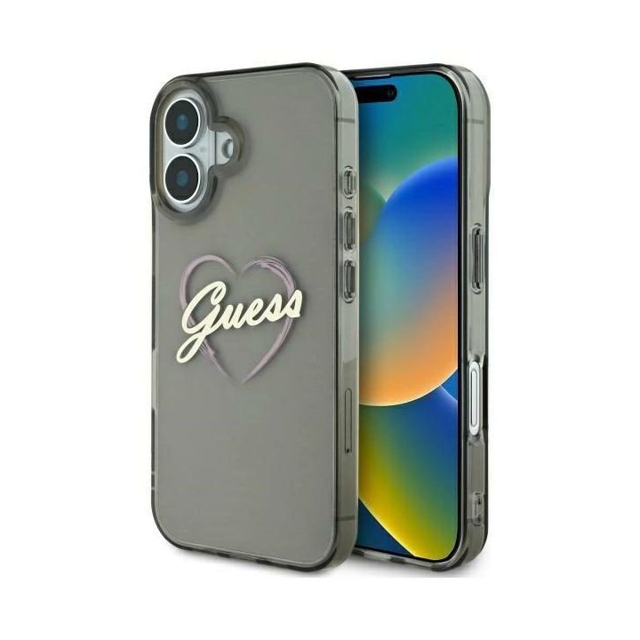 Guess IML Heart“ dėklas iPhone 16 Plus“ – juodos spalvos