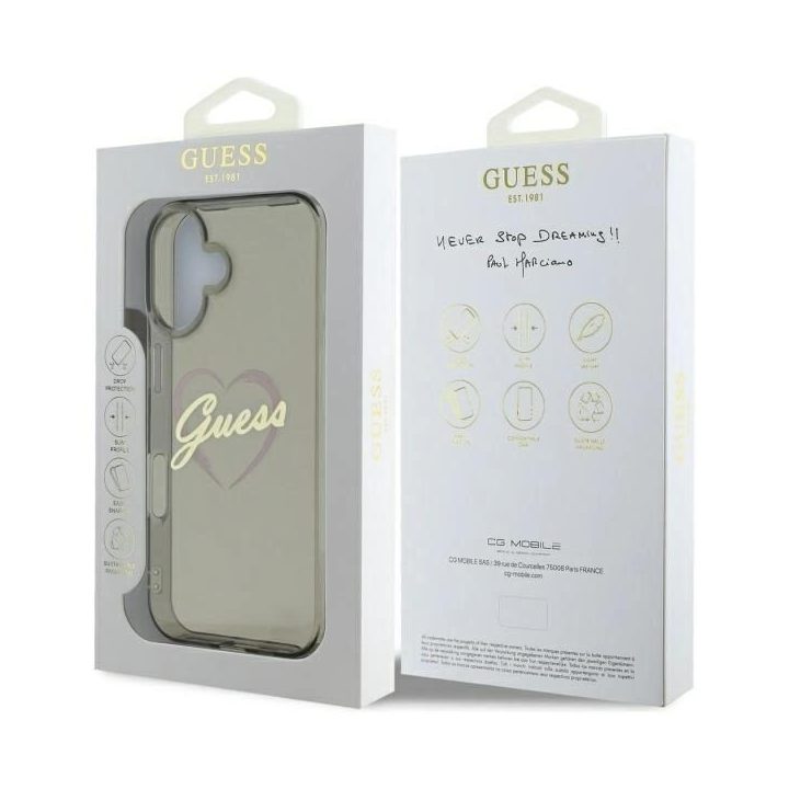 Guess IML Heart“ dėklas iPhone 16 Plus“ – juodos spalvos