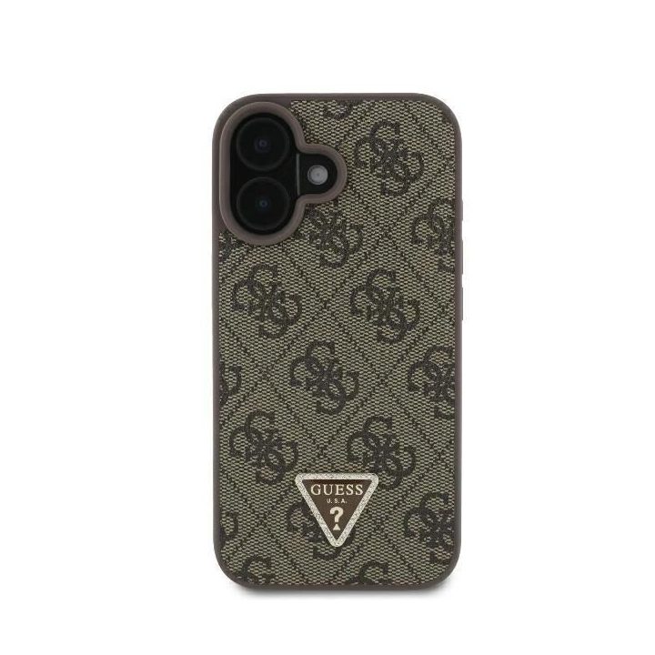 Guess odinis metalinis atsegamas dėkliukas su Strass“ logotipu iPhone 16 - rudos spalvos