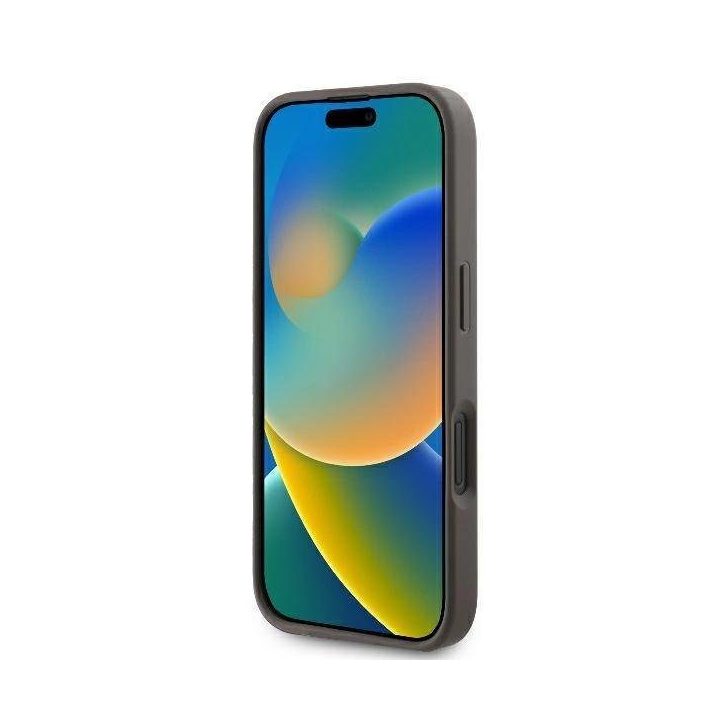 Guess odinis metalinis atsegamas dėkliukas su Strass“ logotipu iPhone 16 - rudos spalvos