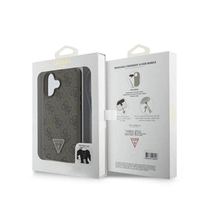 Guess odinis metalinis atsegamas dėkliukas su Strass“ logotipu iPhone 16 - rudos spalvos