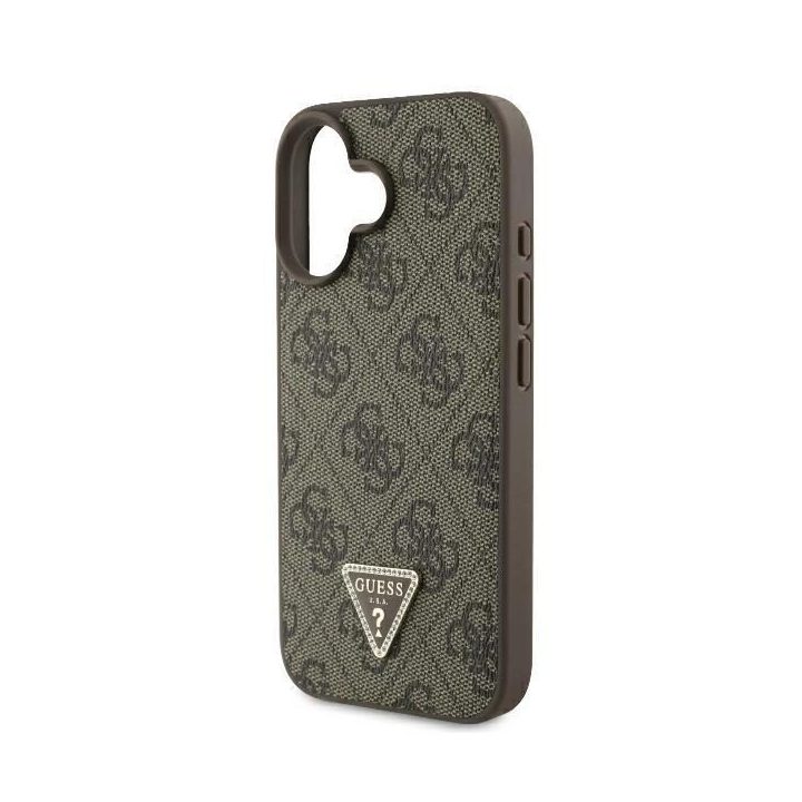 Guess odinis metalinis atsegamas dėkliukas su Strass“ logotipu iPhone 16 - rudos spalvos