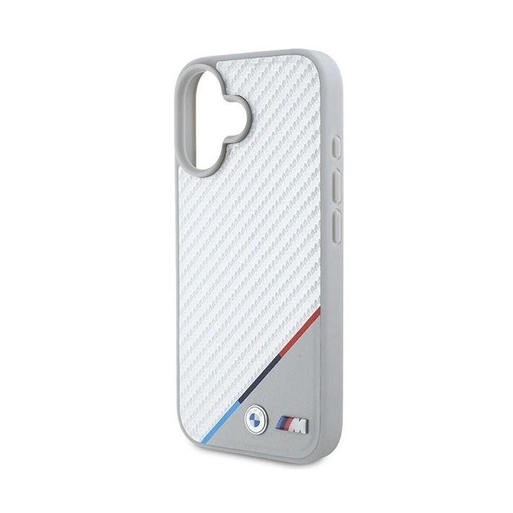 BMW M Carbon Tricolor Line MagSafe iPhone 16 dėklas - pilkas