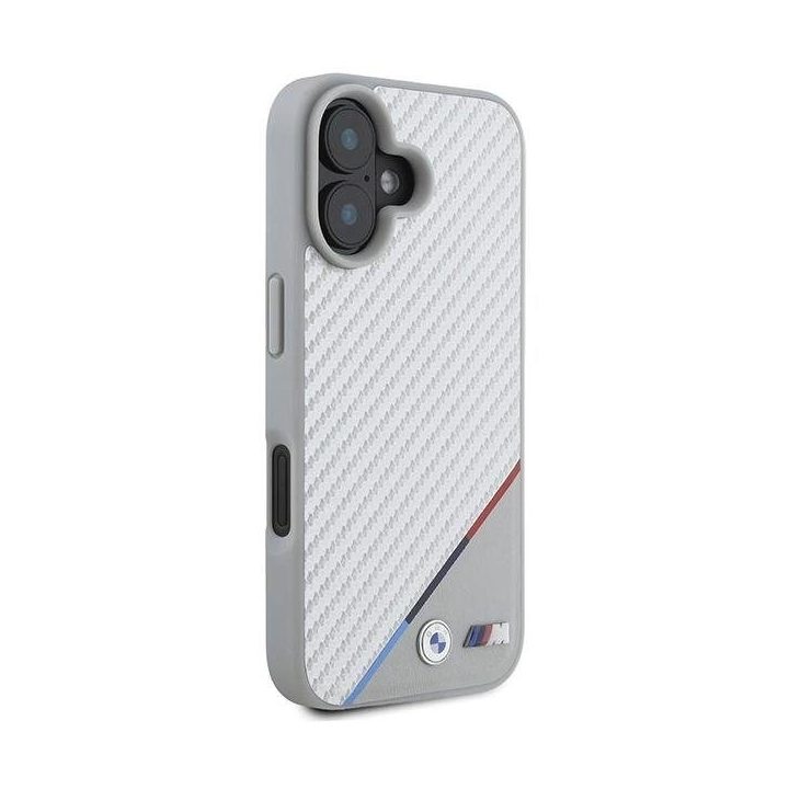 BMW M Carbon Tricolor Line MagSafe iPhone 16 dėklas - pilkas