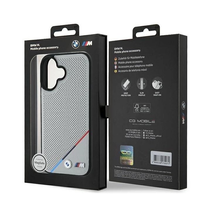 BMW M trijų spalvų MagSafe dėklas skirtas iPhone 16, pilkas