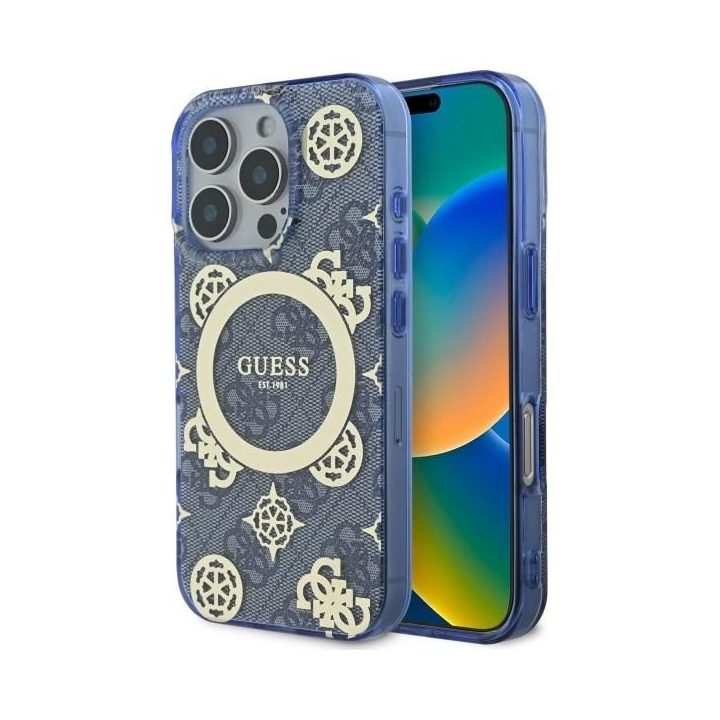 Guess IML Peony On 4G Fone už iPhone 16 Pro - Mėlynas