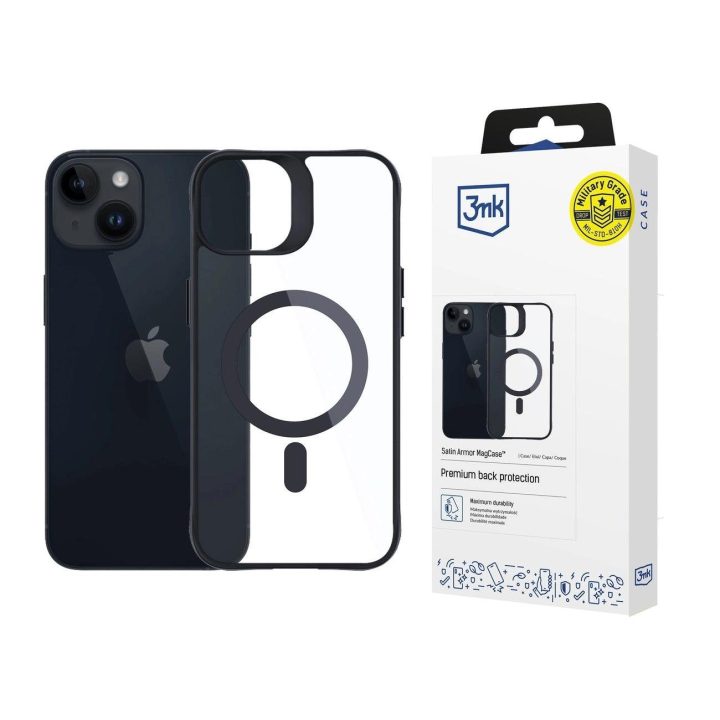 skirtas iPhone 13/14“ – permatomas su juodu rėmeliu