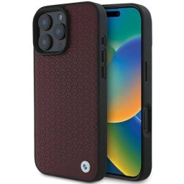 BMW ženklas, rombinis metalinis logotipas, MagSafe“ dėklas iPhone 16 Pro Max“ – raudonas