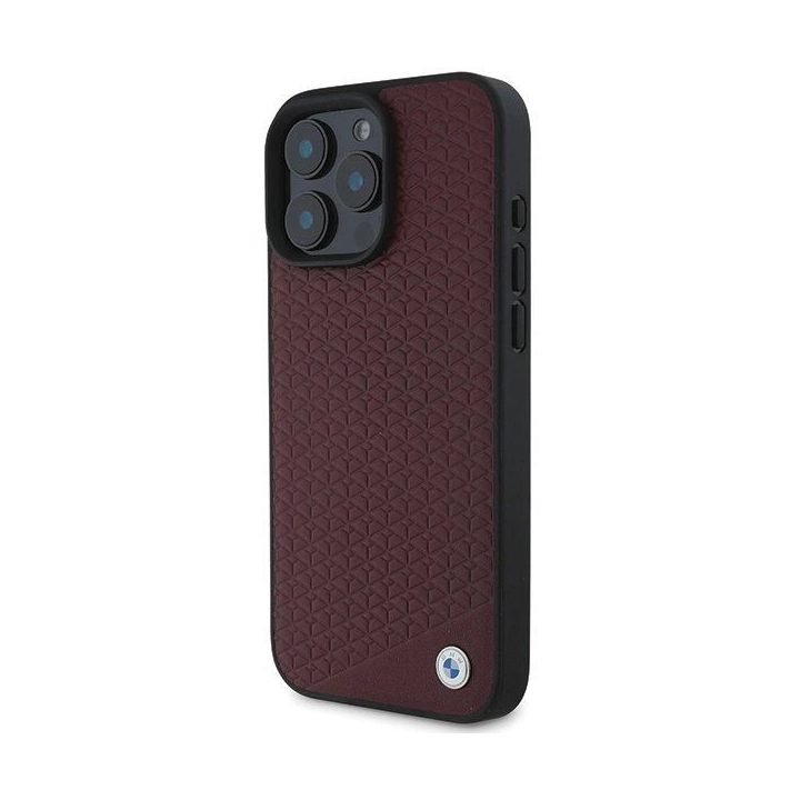 BMW ženklas, rombinis metalinis logotipas, MagSafe“ dėklas iPhone 16 Pro Max“ – raudonas
