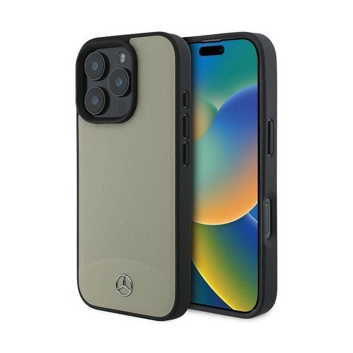 Mercedes MB“ tekstūrinis ir lygus odinis MagSafe“ dėklas iPhone 16 Pro Max“ – smėlinis