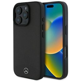 Mercedes“ magnetinis dėklas su tekstūruota ir lygia oda iPhone 16 Pro Max“ – juodas