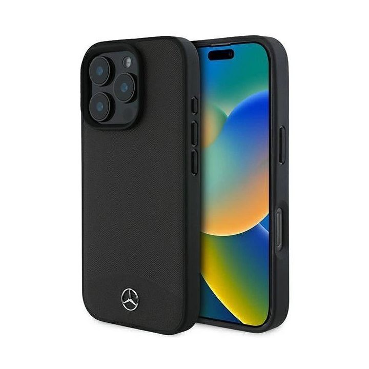 Mercedes“ magnetinis dėklas su tekstūruota ir lygia oda iPhone 16 Pro Max“ – juodas