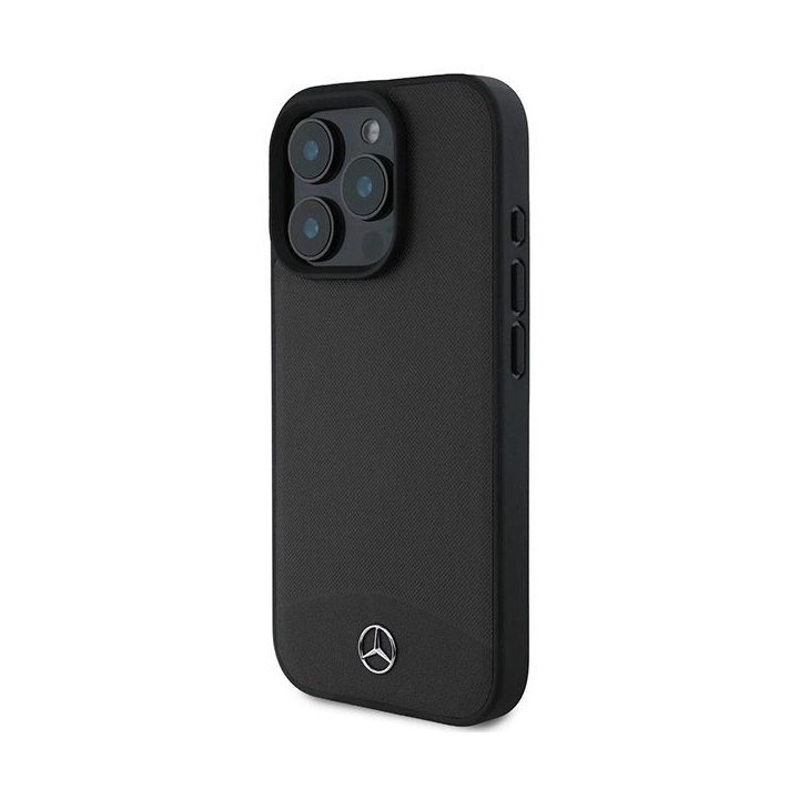 Mercedes“ magnetinis dėklas su tekstūruota ir lygia oda iPhone 16 Pro Max“ – juodas