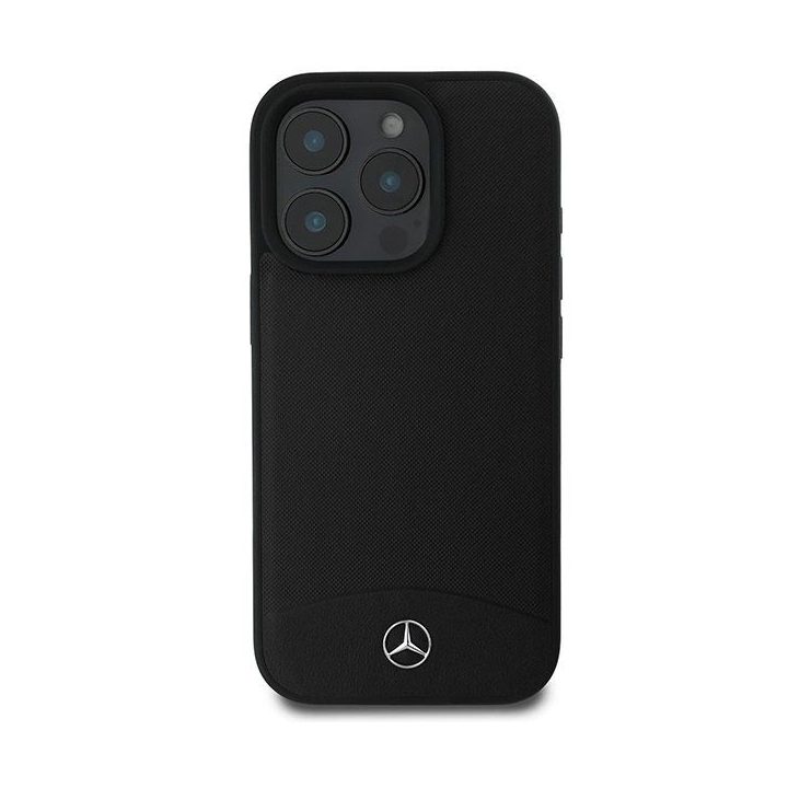 Mercedes“ magnetinis dėklas su tekstūruota ir lygia oda iPhone 16 Pro Max“ – juodas