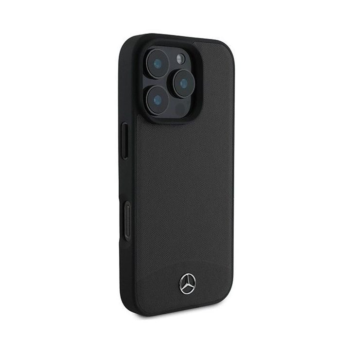 Mercedes“ magnetinis dėklas su tekstūruota ir lygia oda iPhone 16 Pro Max“ – juodas