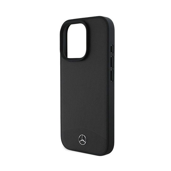 Mercedes“ magnetinis dėklas su tekstūruota ir lygia oda iPhone 16 Pro Max“ – juodas