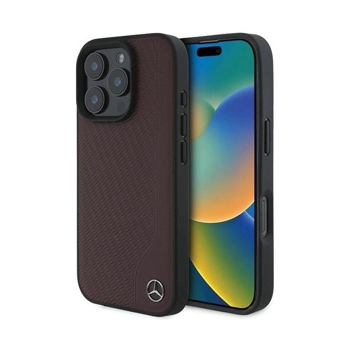 Mercedes“ MB medienos imitacijos odinis MagSafe“ dėklas iPhone 16 Pro Max“ – raudonas
